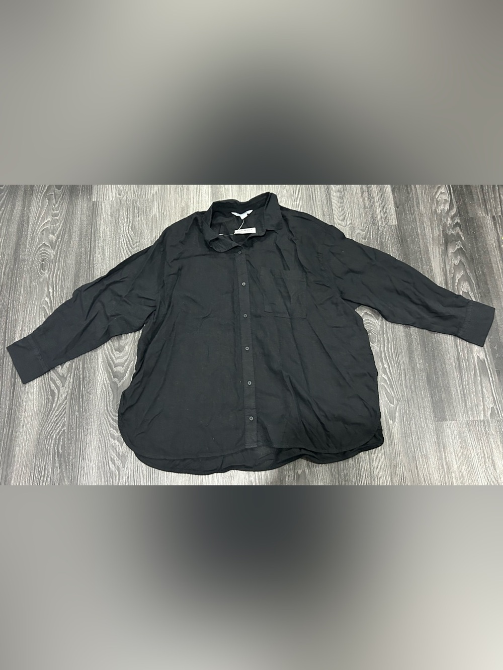 NWT Old Navy Boyfriend Shirt XXL Linen Rayon Summer Black Button-Down Shirt